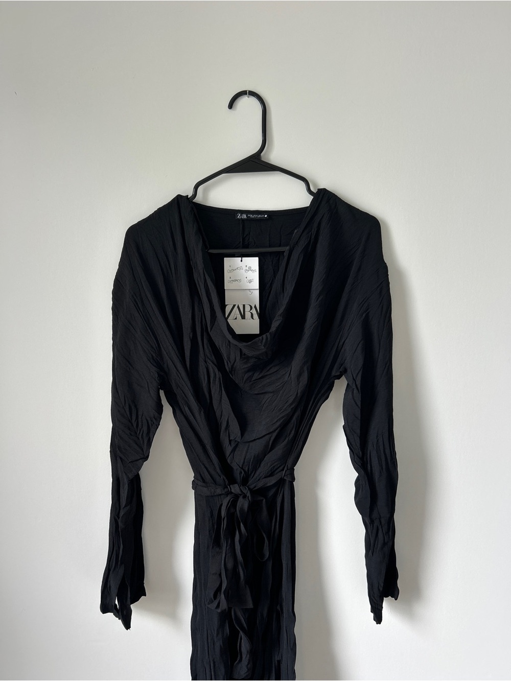 ZARA Black Long Sleeve Cowl Wrap Dress